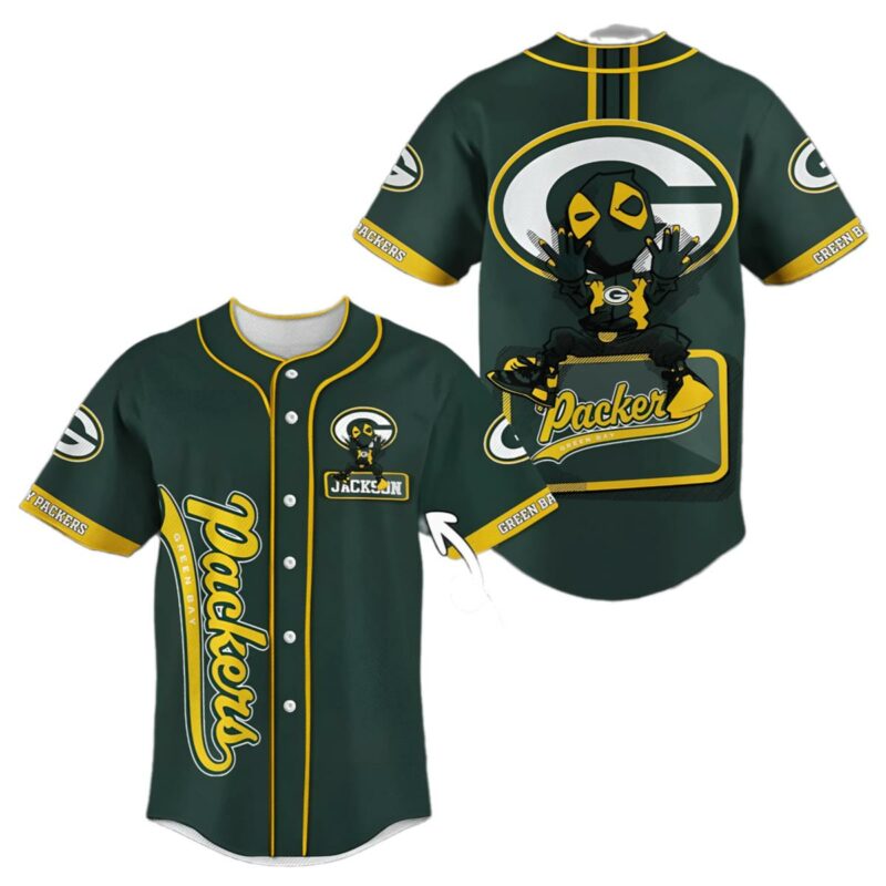 Deadpool Green Bay Packers Baseball Jersey Personalized 1 1