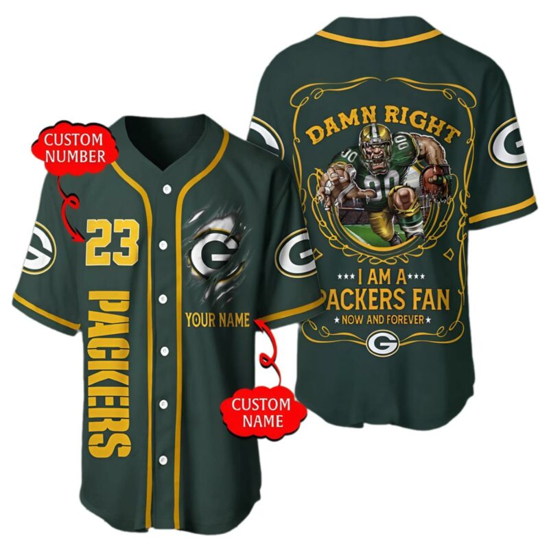 Mascot Damn Right Green Bay Packers Baseball Jersey 1 1