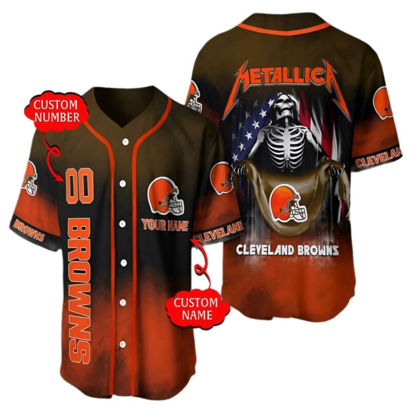 Metallica Vintage Cleveland Browns Baseball Jersey 1 1