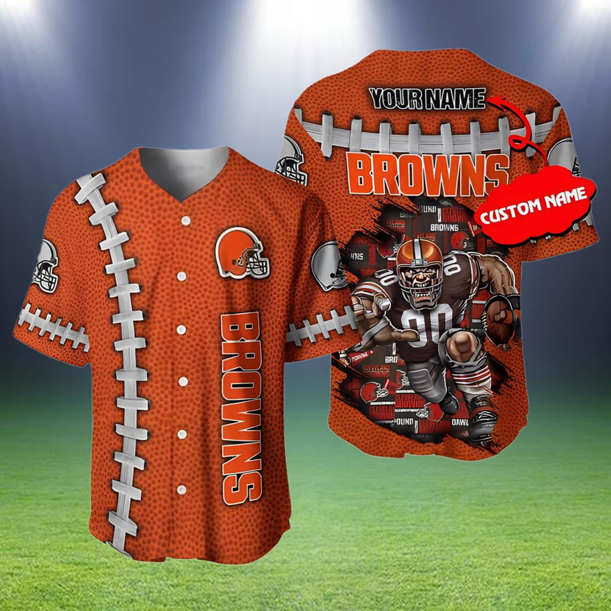 NFL Cleveland Browns Orange Custom Jersey Baseball 2 2