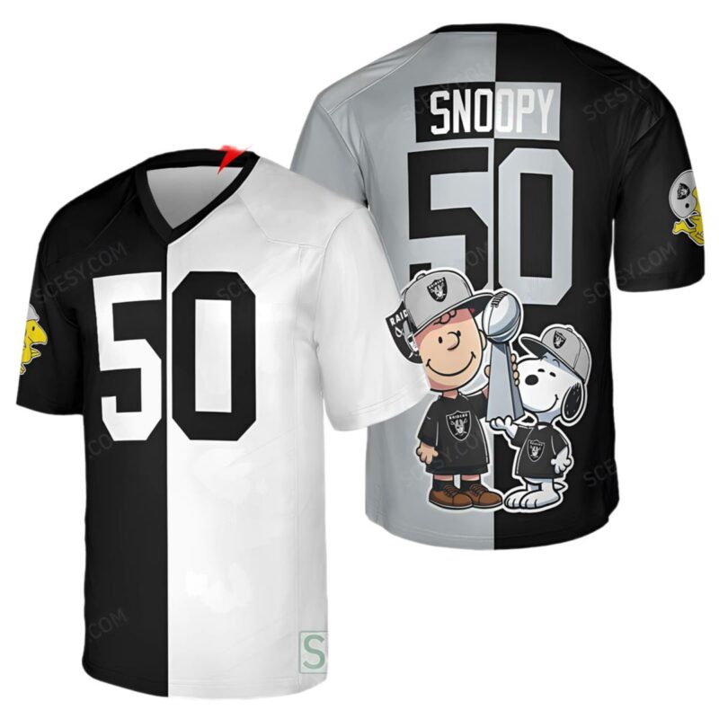 Snoopy And Charlie Brown Black And White Raiders Jersey 1 1