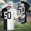 Snoopy And Charlie Brown Black And White Raiders Jersey 4 4