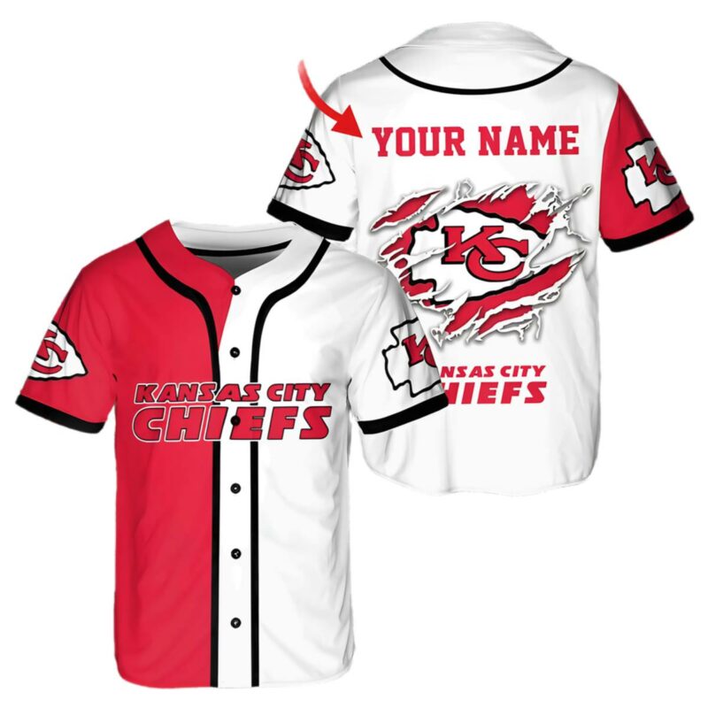 Custom Kansas City Chiefs Baseball Button Down Jersey 1 1