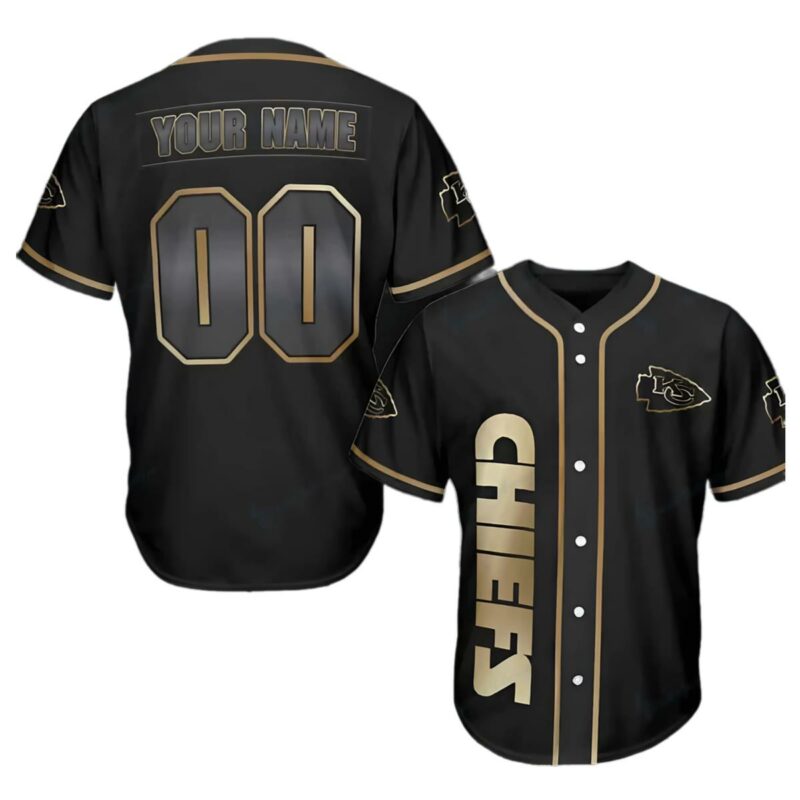 Kansas City Chiefs Custom Baseball Jersey Midnight Gold 1 1