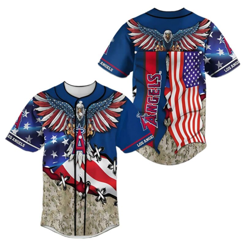 Los Angeles Angels Baseball Jersey With Flag American 1 1