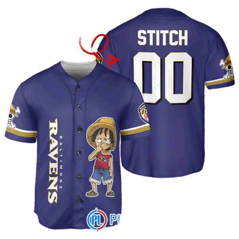 Luffy One Piece Baltimore Ravens Baseball Jersey 1 1