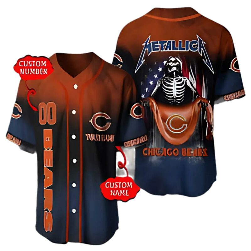 Metallica Chicago Bears Orange Baseball Jerseys 1 1