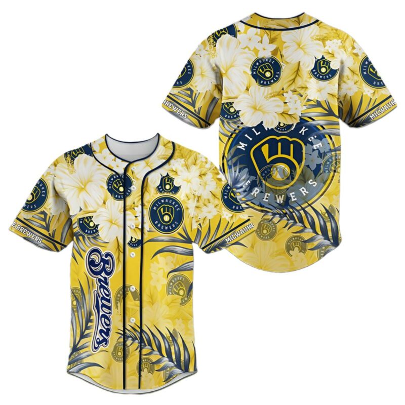 Milwaukee Brewers Custom Jersey Baseball with Flower 1 1