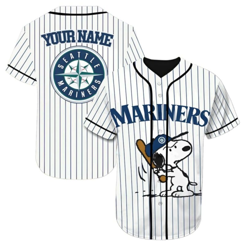 Seattle Mariners Snoopy Custom Name Baseball Jersey 1 1